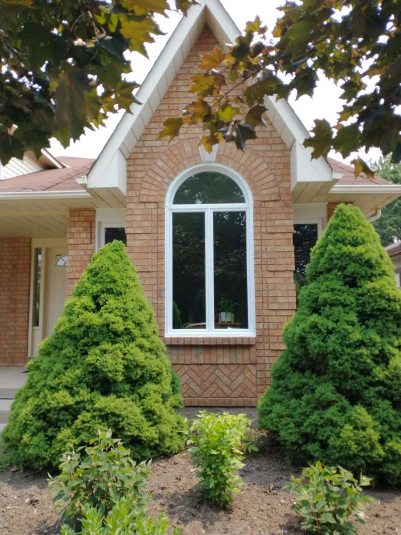 Arched picture window on a brick home Arched picture window on a brick home