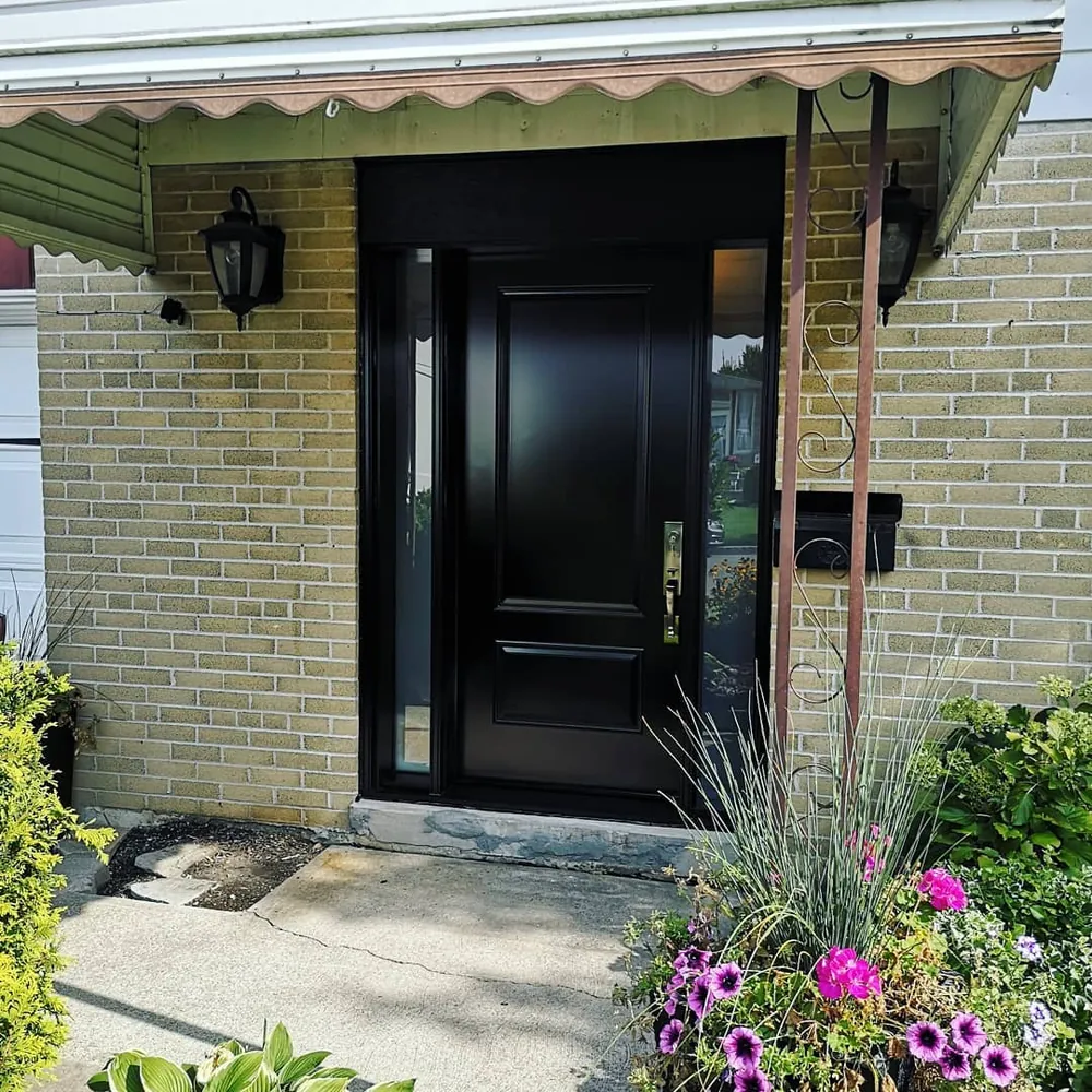 Black front door with a sidelight in Hamilton, installed by Panorama Windows & Doors Black front door with a sidelight in Hamilton